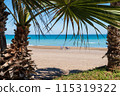 Two chairs on a sandy beach in Spain in spring. High quality photo 115319322