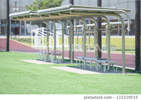 Artificial turf court and covered benches Artificial turf court and covered benches 115319533