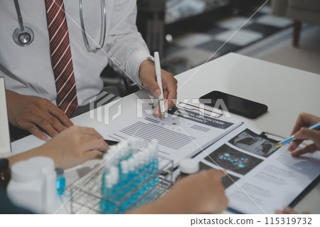 Group of professional medical doctor team meeting training medical in uniform working discussing and talk with patients record, teaching medic team, sit in hospital.health medical care concept Group of professional medical doctor team meeting training medical in uniform working discussing and talk with patients record, teaching medic team, sit in hospital.health medical care concept 115319732