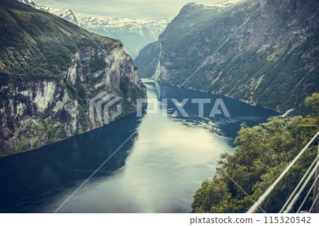 View on Geirangerfjord from Flydasjuvet viewpoint Norway View on Geirangerfjord from Flydasjuvet viewpoint Norway 115320542