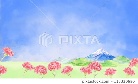 康乃馨和富士山水彩畫的背景資料 115320680
