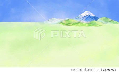 草原與藍天風景,富士山水彩風景插畫 草原與藍天風景,富士山水彩風景插畫 115320705
