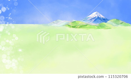 草原藍天風景,富士山水彩山水畫 草原藍天風景,富士山水彩山水畫 115320706
