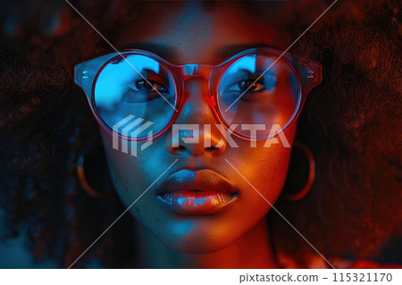 Glamorous Lady Rocking Big Sunglasses and Natural Hair 115321170