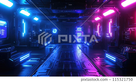 Futuristic Gaming Environment: Realistic Graphics in a Dark Setting 115321750