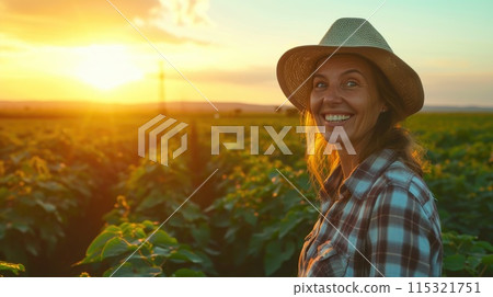 Fields of Fortune: Brazilian Female Farmer in Radiant Glory 115321751
