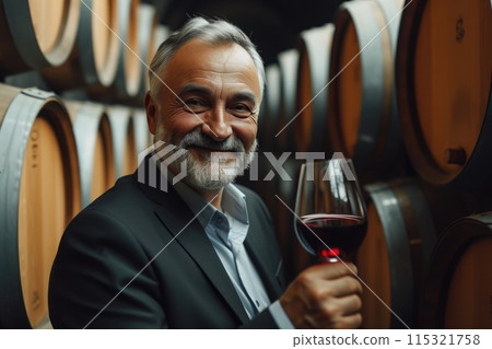Suited Winemaker Immersed in Red Wine Symphony Suited Winemaker Immersed in Red Wine Symphony 115321758