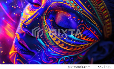 Radiant Night: Egyptian Deity Close-Up with Rainbow Glow 115321840