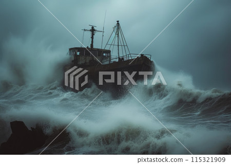 Stranded Cargo Ship in the Wrath of the Storm 115321909