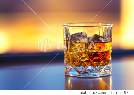 Distilled Splendor: A Glass of Whiskey Seen from Below 115321923