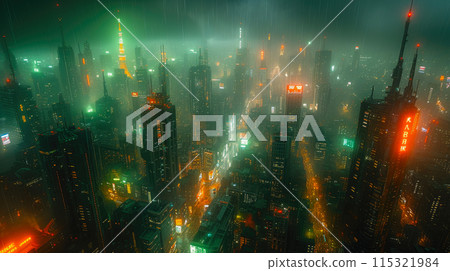 Aerial Dystopia: Nighttime Odyssey in Cyber City Aerial Dystopia: Nighttime Odyssey in Cyber City 115321984