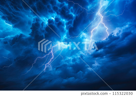 Nature's Lightshow: Electric Storm in Blue and Grey 115322030