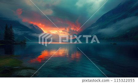 Eerie Serenity: Dawn's Embrace on the Legendary Waters 115322055