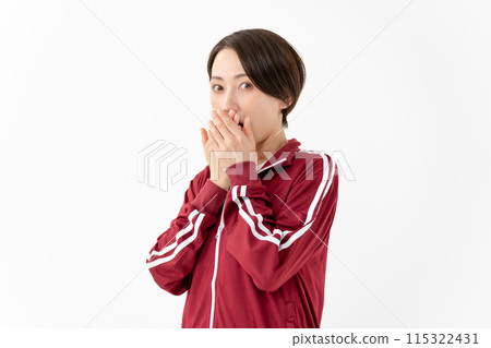 Woman in a jersey is surprised 115322431