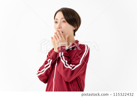 Woman in a jersey is surprised 115322432