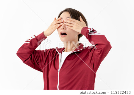 Woman in a jersey is surprised 115322433