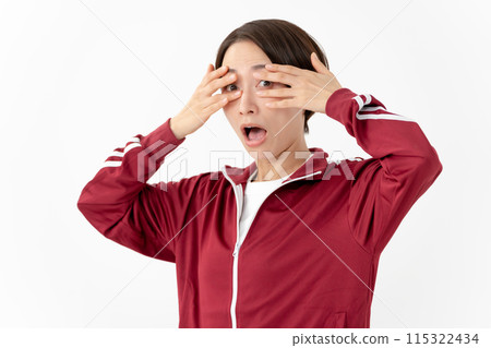 Woman in a jersey is surprised 115322434