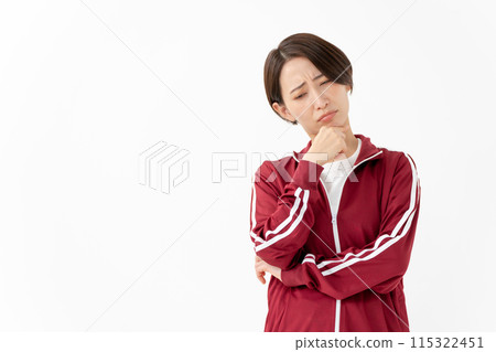 Woman in a jersey worries Woman in a jersey worries 115322451