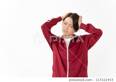 Woman in jersey worried panic Woman in jersey worried panic 115322453