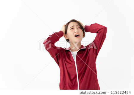 Woman in jersey worried panic 115322454