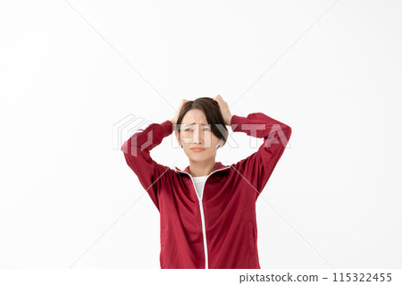 Woman in jersey worried panic 115322455