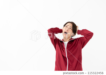 Woman in jersey worried panic 115322456