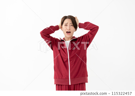 Woman in jersey worried panic Woman in jersey worried panic 115322457