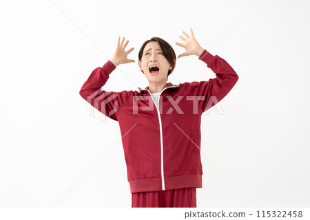 Woman in jersey worried panic Woman in jersey worried panic 115322458