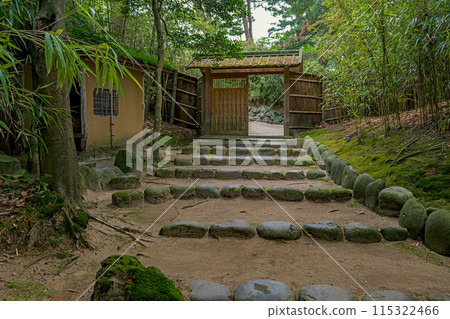 Garden gate and stone steps at Kakubuen Garden, Yamagata Garden gate and stone steps at Kakubuen Garden, Yamagata 115322466