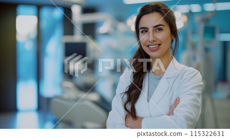 Warmly Smiling Female Greek Doctor in a Modern Medical Facility, Perfect for Healthcare and Medical Promotions Warmly Smiling Female Greek Doctor in a Modern Medical Facility, Perfect for Healthcare and Medical Promotions 115322631