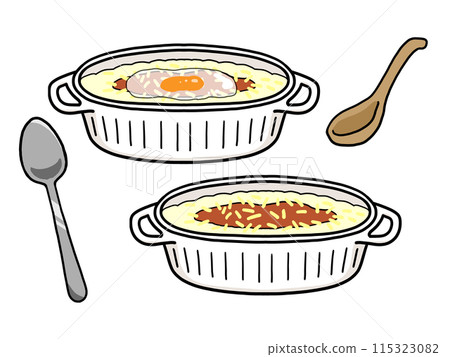 兩種肉多利亞、湯匙和黃耆的插圖 兩種肉多利亞、湯匙和黃耆的插圖 115323082