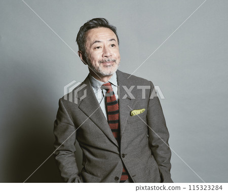 穿著灰色背景中年西裝的商人 115323284