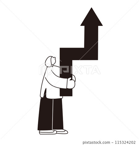 Vector line drawing of a person holding an arrow 115324202