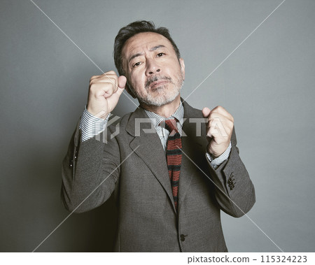 穿著灰色背景中年西裝的商人 穿著灰色背景中年西裝的商人 115324223