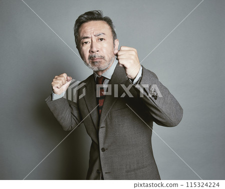 穿著灰色背景中年西裝的商人 115324224