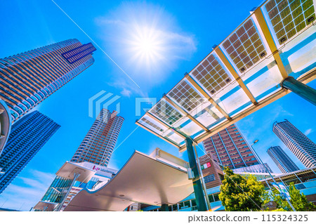 Kawasaki cityscape in Japan in June. View of the tower apartment complex in front of Musashi-Kosugi Station Kawasaki cityscape in Japan in June. View of the tower apartment complex in front of Musashi-Kosugi Station 115324325