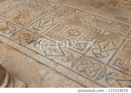 Preserved Roman mosaics at Dougga Nymphaeum, Tunisia Preserved Roman mosaics at Dougga Nymphaeum, Tunisia 115324676