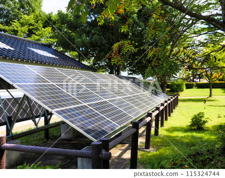 Solar panels installed in a park (Yubikan no Mori Park, Osaki City, Miyagi Prefecture) 115324744