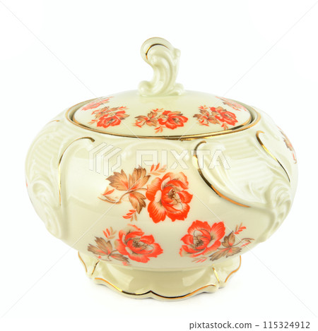 Vintage porcelain candy bowl isolated on white. Vintage porcelain candy bowl isolated on white. 115324912