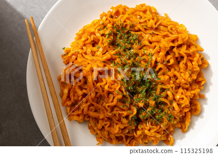 Korean Spicy Carbonara Stir-Fried Ramen Korean Spicy Carbonara Stir-Fried Ramen 115325198