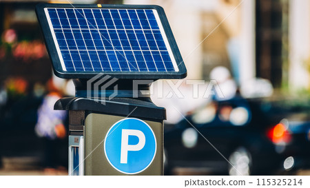 Stockholm, Sweden. Parking Machine Equipped With A Solar Battery For Recharging From Solar Energy Light. Electronic Payment That Issues A Permit To Parking Car. 115325214