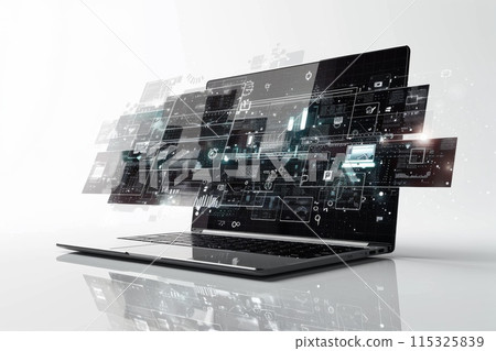 A laptop screen shows a map of the world with a lot of data on it A laptop screen shows a map of the world with a lot of data on it 115325839