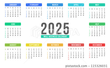 2025 Calendar Colorful One Page Horizontal Calender Vector 115326031