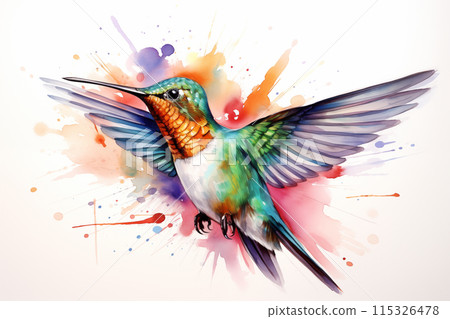 Watercolor of Hummingbird fly by Generative AI 115326478
