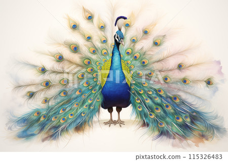 Watercolor of Peacock dancing by Generative AI Watercolor of Peacock dancing by Generative AI 115326483