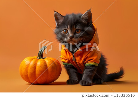 cute black kitten with pumpkin, isolated on... - Stock Illustration ...