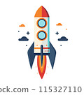 3D cartoon for rocket clipart in flat illustration 115327110