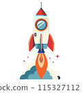 3D cartoon for rocket clipart in flat illustration 115327112