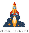 3D cartoon for rocket clipart in flat illustration 115327114