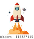 3D cartoon for rocket clipart in flat illustration 115327115
